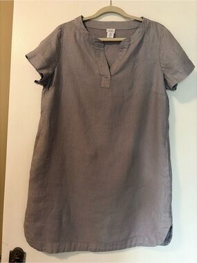 Sigrid Olsen Gray Linen Short-Sleeve Shift Dress
